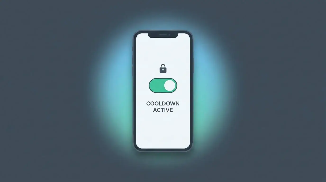 Illustration of a banking app screen with a gambling-block toggle switched on