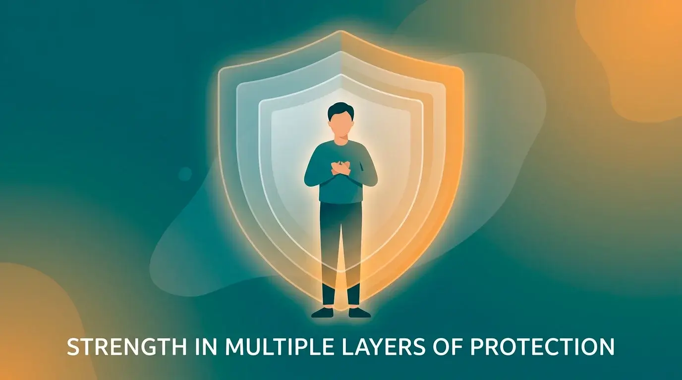 Illustration of several protective layers stacked together for stronger harm reduction