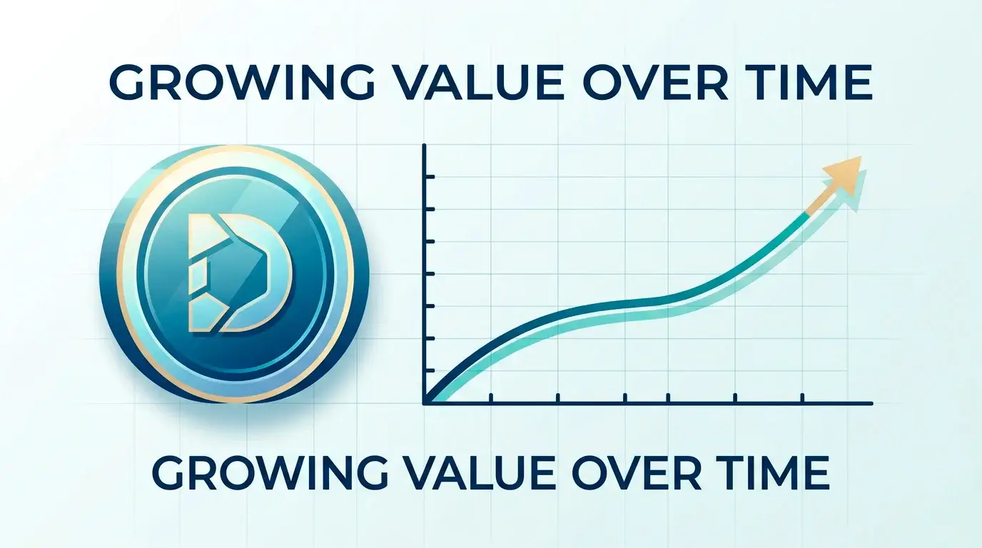 A rising crypto value chart beside a coin illustrating capital gains on held winnings