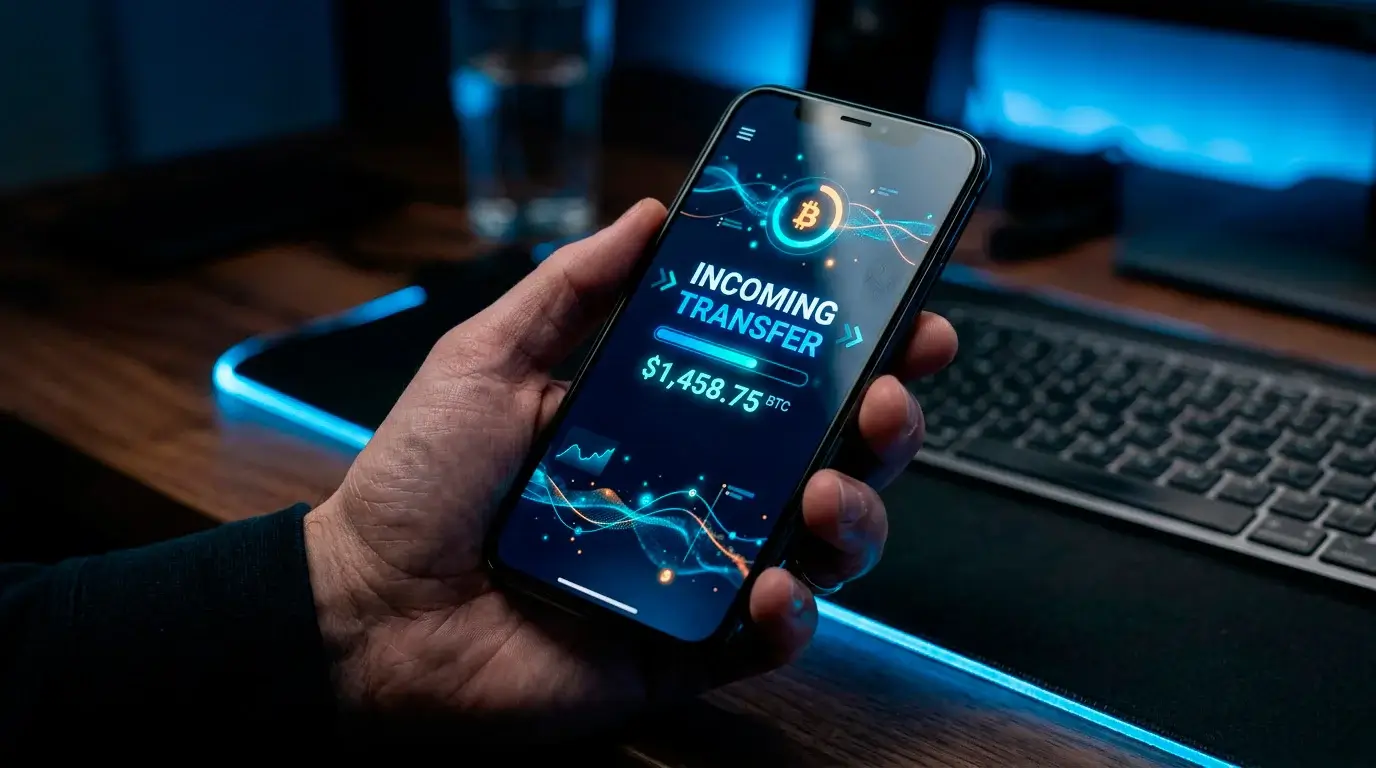 Cryptocurrency wallet receiving a withdrawal from an offshore casino on a mobile screen