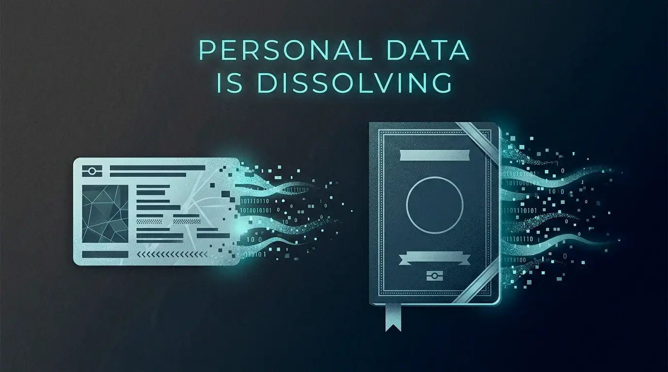 Identity documents dissolving into data streams representing KYC data theft risk
