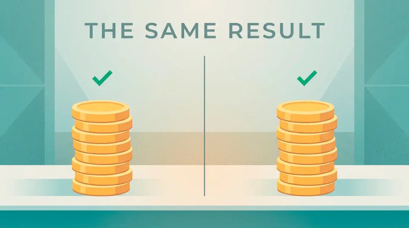 Side-by-side comparison showing identical tax-free outcomes for onshore and offshore wins