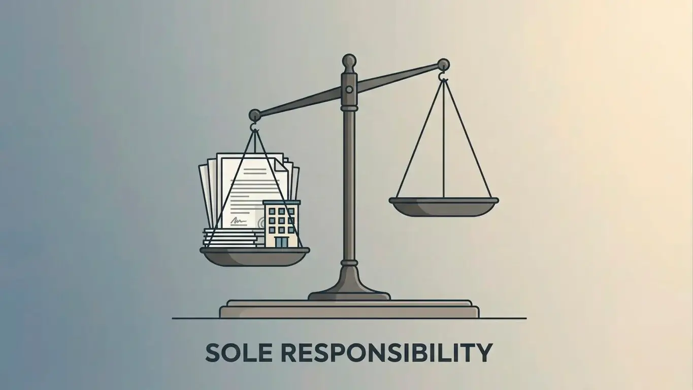 A balance scale weighting operator responsibility against an empty player side to show where liability sits