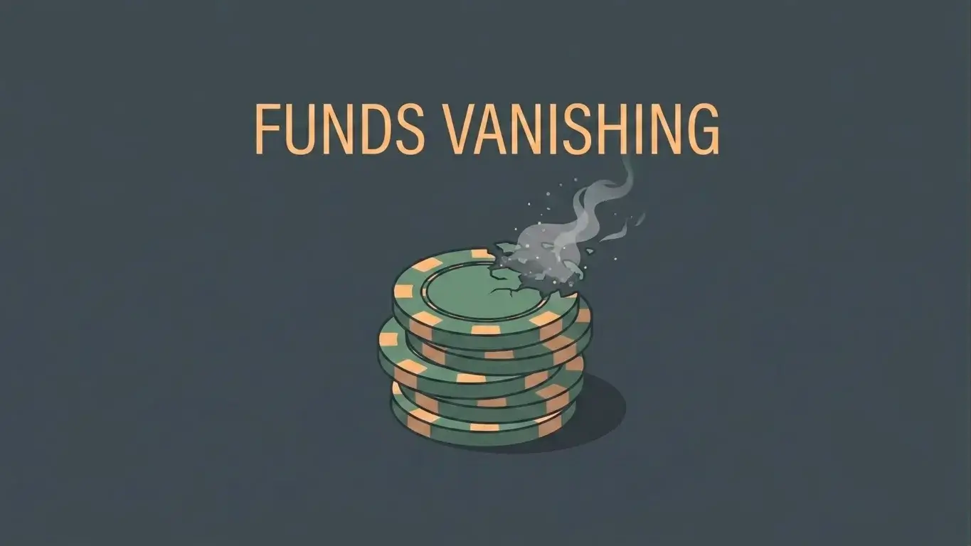 Casino chips dissolving into thin air representing exit scams and rigged game risks