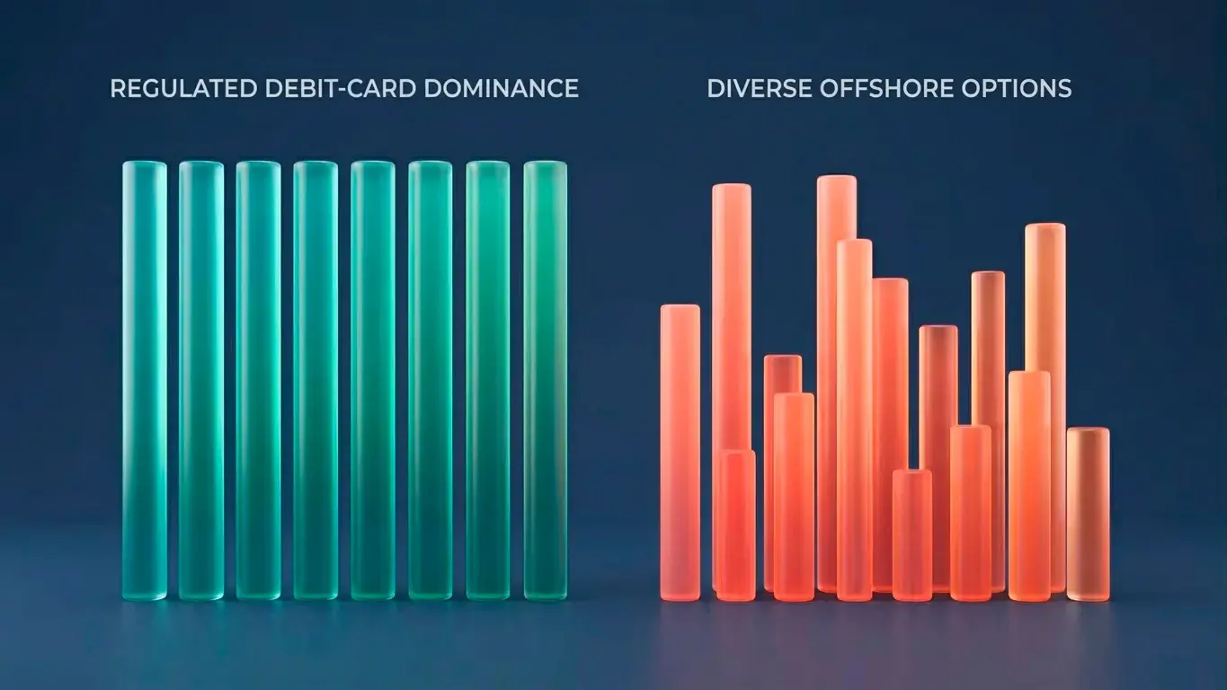 Bar-style comparison of UK regulated payment preferences against offshore casino options