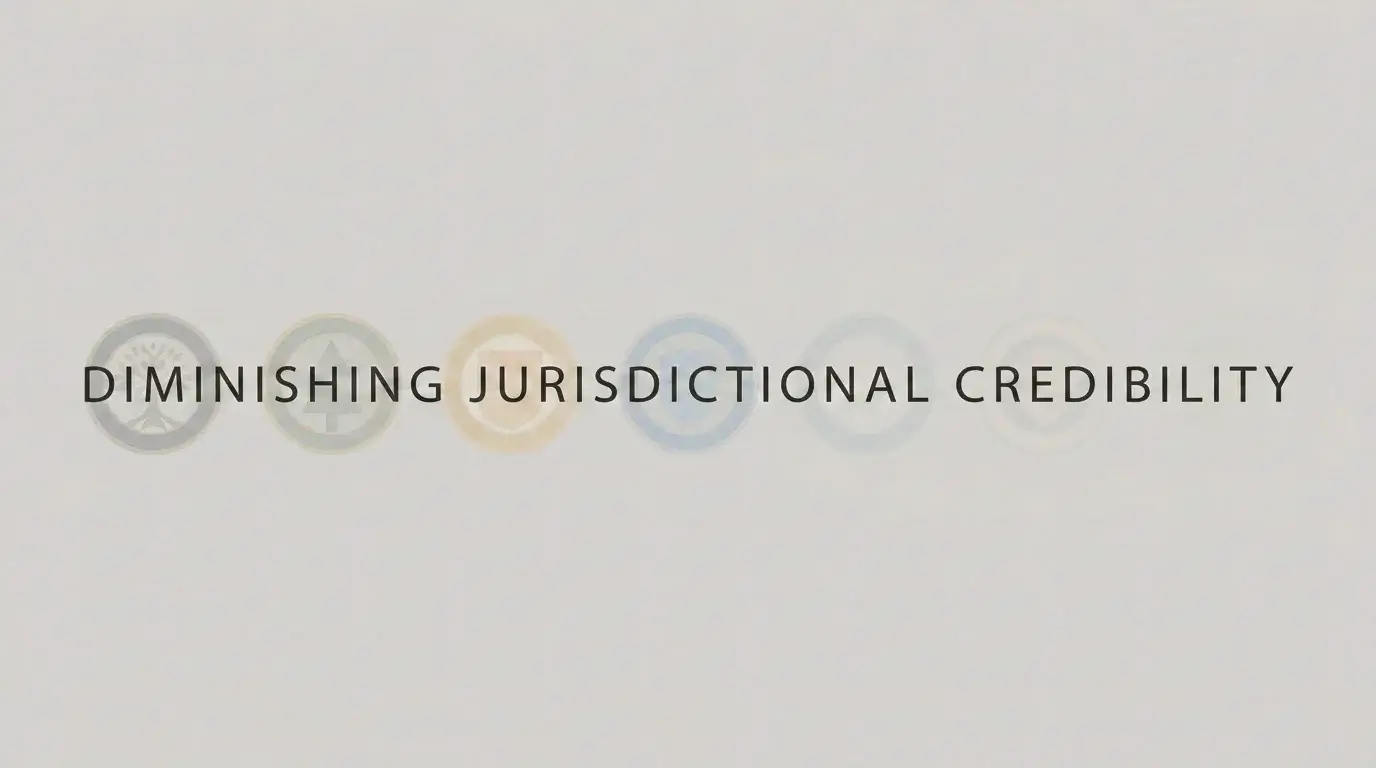 A faded row of minor jurisdiction seals representing weaker offshore licensing outliers
